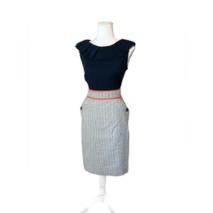 ALYX Nautical Navy Striped Dress with Ruffled Collar